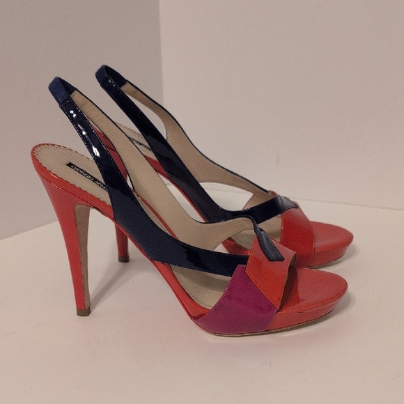 Giorgio Armani, Italy, Patent Leather, Heels, Sandals, Red, Purple, Blue, Size 9 - Picture 3 of 12